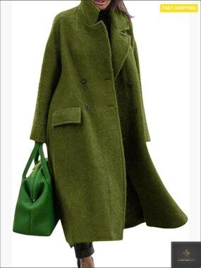 Oversized Wool Blend Trench Coat Elegant Long Winter Pea Coat Chic